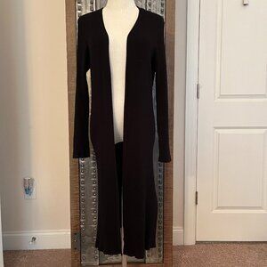 Roz & Ali Black Ribbed Open Front Duster Cardigan - Size L